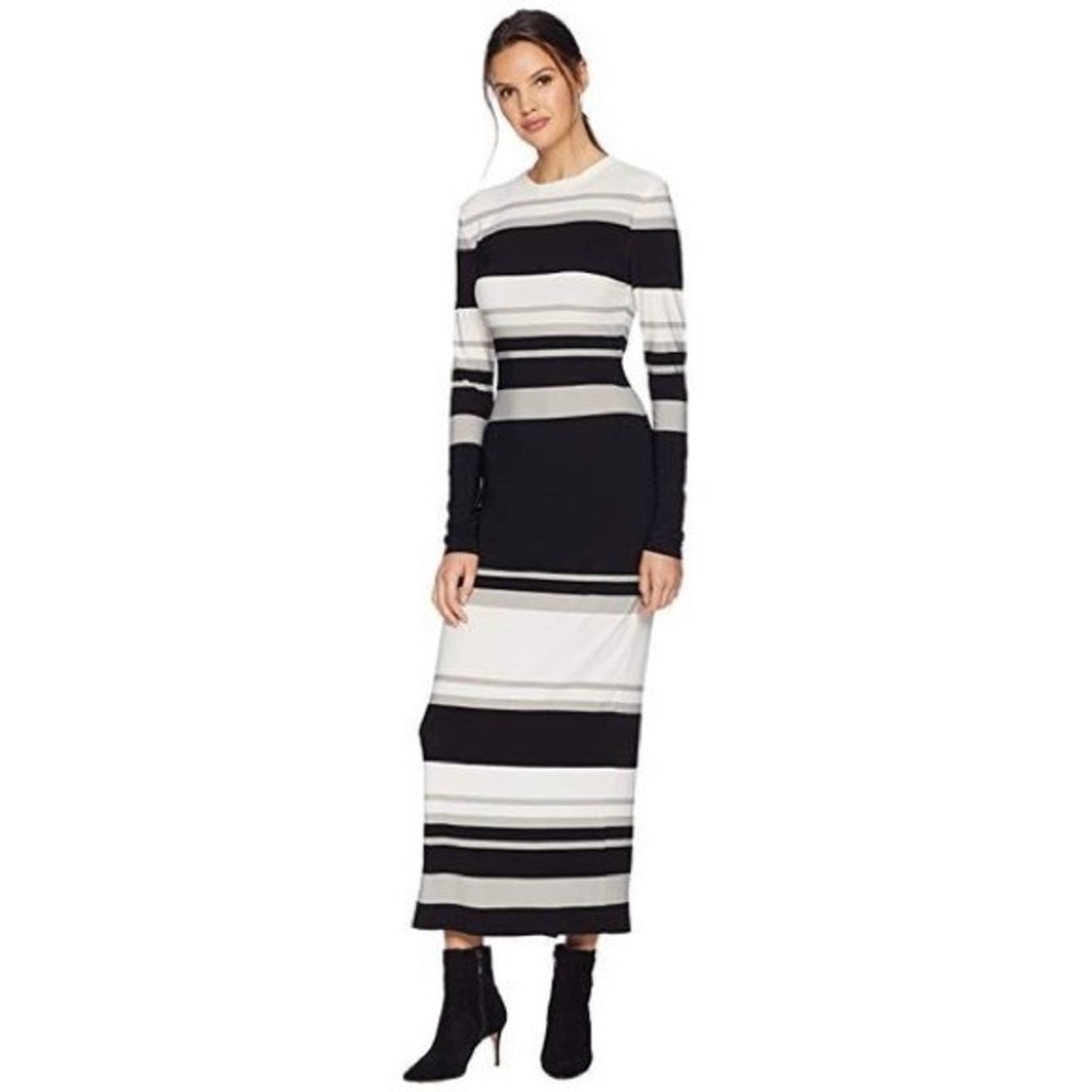 Norma Kamali Striped Black/Grey/White Bodycon MIDI Dress Size XS